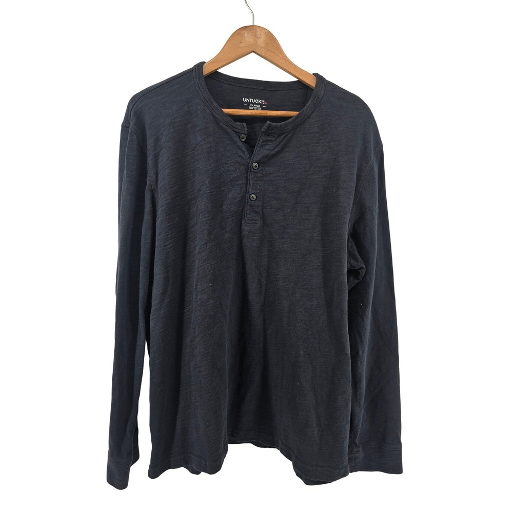 UNTUCKit Henley Shirt Mens XL Navy Blue Long Sleeve Slub Cotton Casual 3-Button
